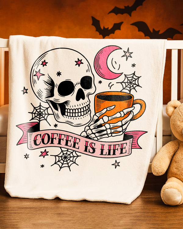 Blanket Skull Drinking Coffee Coffee Is Life Cute Halloween GBL017