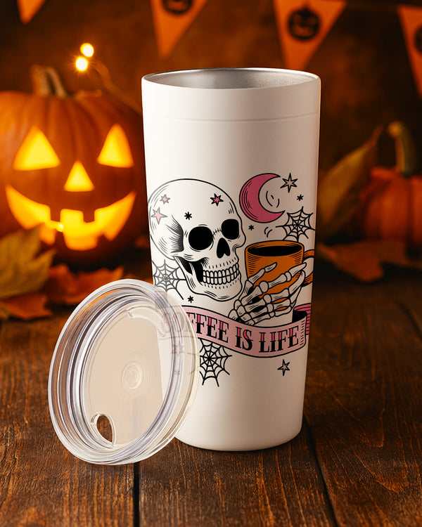 Stainless Tumbler Skull Drinking Coffee Coffee Is Life Cute Halloween GTB0146