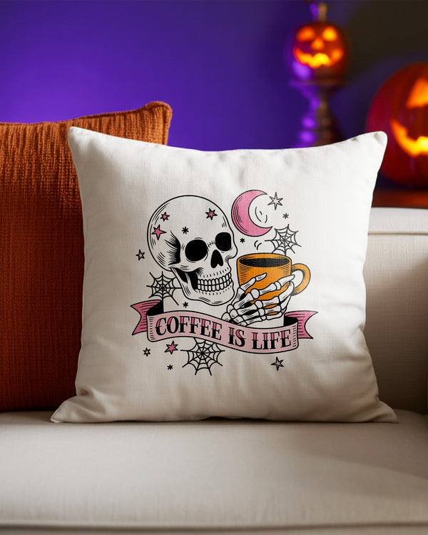 Pillow Cushion Case Skull Drinking Coffee Coffee Is Life GPL0196