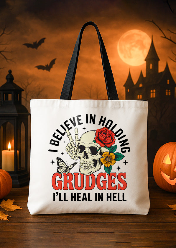 Canvas Tote Skull Flowers Butterfly Peace Sign I Believe In Cute Halloween GTT0229