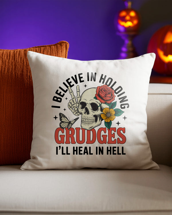 Pillow Cushion Skull Flowers Butterfly Peace Sign I Believe In Cute Halloween GPL0172