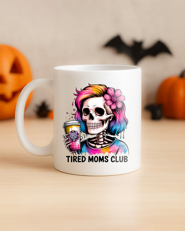 Mug Skull Girl Colorful Hair Coffee Tired Moms Club Cute Halloween GMG0154