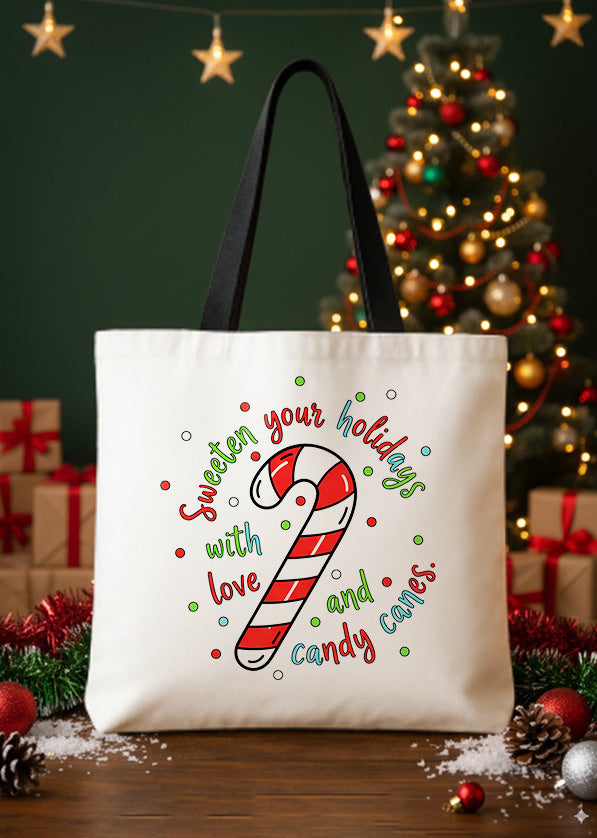 Canvas Totebag Sweeter Your Holidays With Love And Candy Canes GTT0354