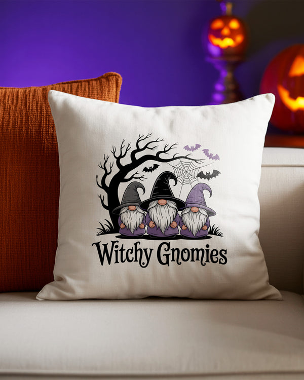 Pillow Cushion Case Three Gnomes Witch Hats Halloween Bats GPL0199