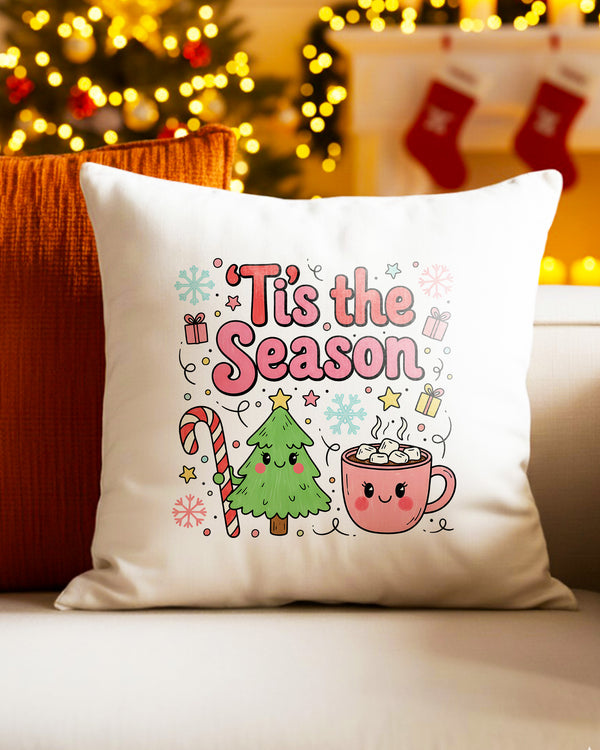 Pillow Cushion Case Tis The Season Christmas Tree Cocoa Cute Christmas GPL0225