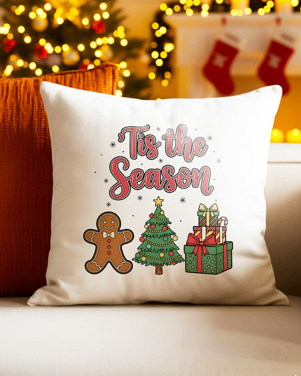 Pillow Cushion Case Tis The Season Gingerbread Christmas Tree Gifts Cute Christmas GPL0226