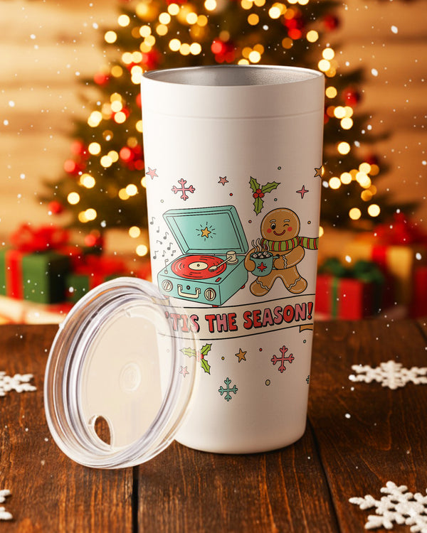 Stainless Tumbler Tis The Season Gingerbread Record Player GTB0197