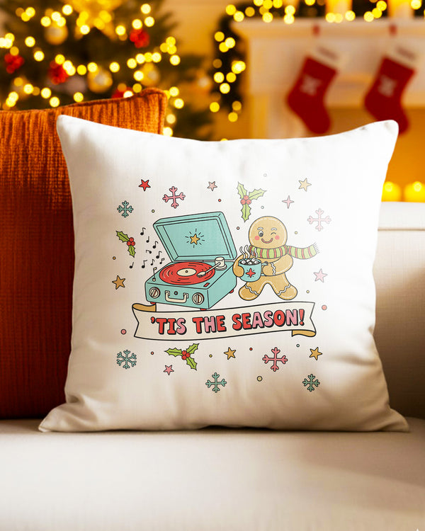 Pillow Cushion Case Tis The Season Gingerbread Record Player Cute Christmas GPL0227