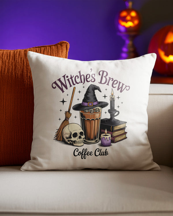 Pillow Cushion Witches Brew Coffee Skull Cute Halloween GPL0179