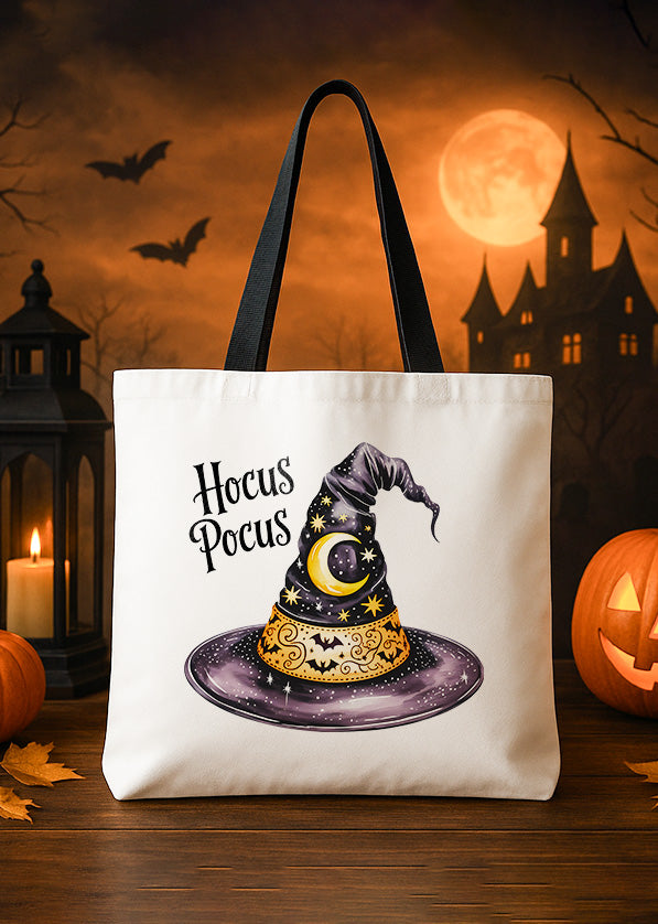 Canvas Tote Witch Hat Moon Stars Bats Cute Halloween GTT0236