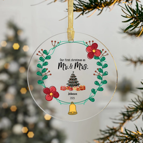 Personalised First Christmas Married Gift Circle Glass Ornament