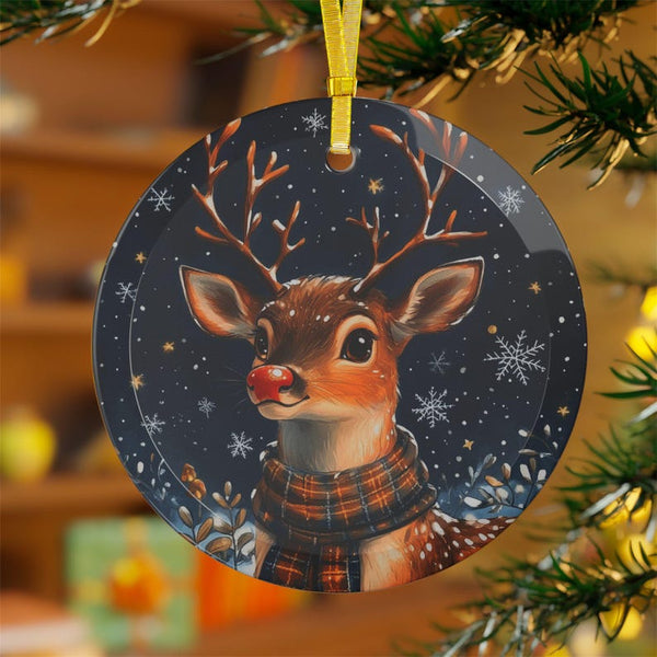 Christmas Reindeer Art Glass Ornaments GLO03035