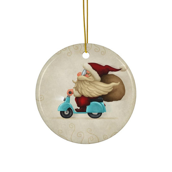Santa On Motorcycle Ornament GLO03031